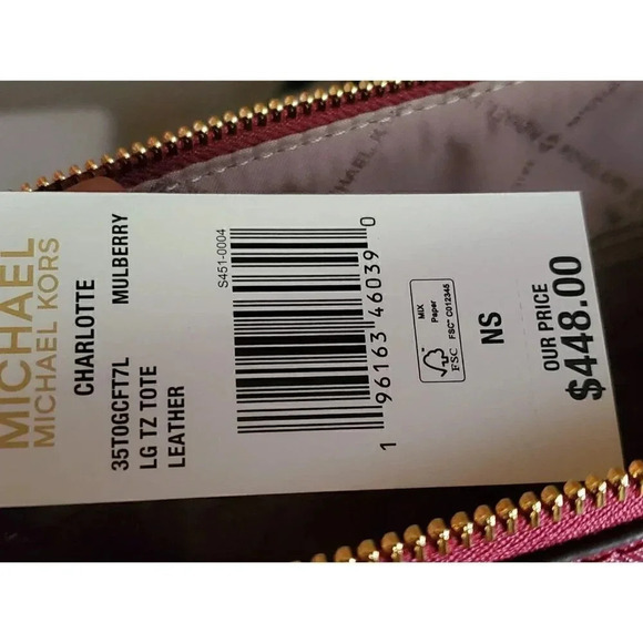 Michael Kors Charlotte Saffiano Leather Zip Tote Burgundy Wine NWT